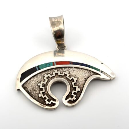 Richard Begay Navajo 925 Sterling Silver Multi-Stone Bear Pendant 31.1g