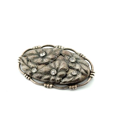 Vintage 925 Sterling Silver Floral Rhinestone Brooch/Pin 14.3g