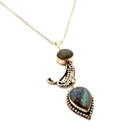 20” - 925 Sterling Silver Labradorite Pendant Box Chain Necklace 12.8g