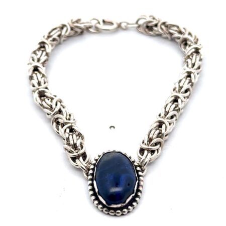 7.5” 925 Sterling Silver Blue Sodalite Byzantine Bracelet, 22.3g