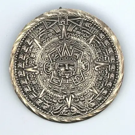 Sterling Silver Large Aztec Calendar Brooch/ Pendant Made in Mexico 15.6 Grams