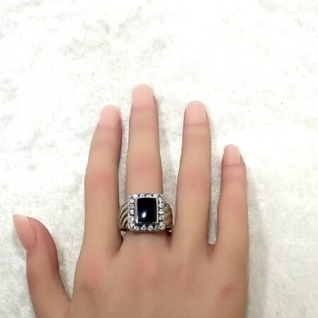 .925 Sterling Silver, CZ's And Rectangle Black Onyx Ring 11.9 Grams Size-10.75