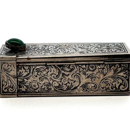 Vintage Art Deco 800 Silver Lipstick Case - Jade Cabochon Pop Open Mirror