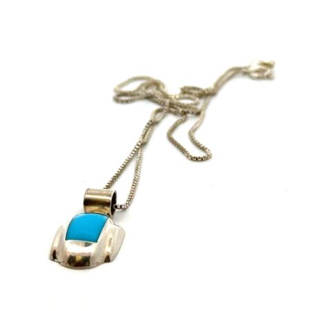 16” .925 Sterling Silver Sleeping Beauty Turquoise Pendant, Mexico, 3.0g