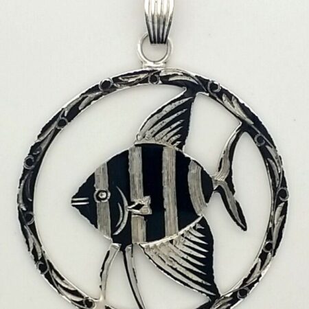 925 Sterling Silver Amita Japan Zebra Style Fish Pendant 7.8 Grams