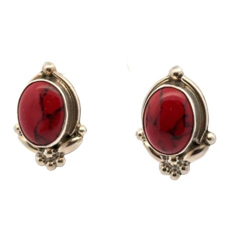 Vintage Taxco Mexico 925 Sterling Silver Red Jasper Earrings 17.6g