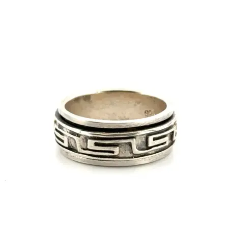 Size: 7.75 Greek Key 925 Sterling Silver Spinner/Fidget Ring 7.6g