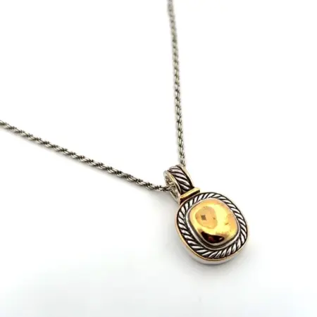 18” Two-Tone 925 Sterling Silver Pendant Rope Cahin Necklace 16.7g