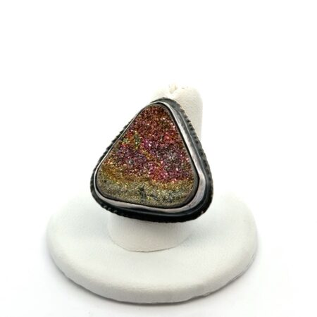 Jaunebleu 925 Sterling Silver Triangle Pyrite Druzy Ring Quartz Ring Size: 8