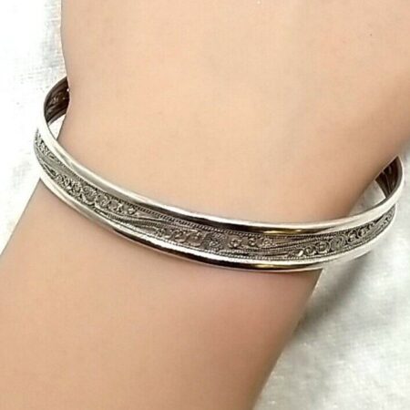Vintage 925 Sterling Silver Filigree Bangle Bracelet 16.8 Grams Size-8