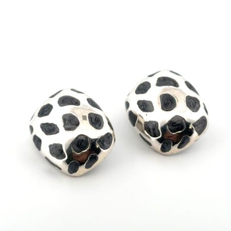 Vintage Simon Sebbag 925 Sterling Silver Leopard Print Clip-On Earrings 14.3g