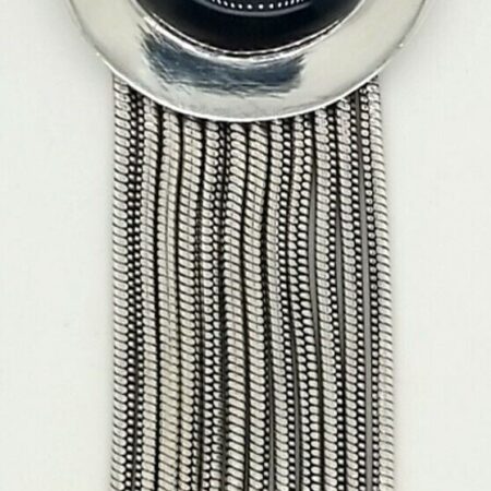 Large Sterling Silver Pear Shaped Onyx Pendant With (12) 3 Inch Snake Chains.