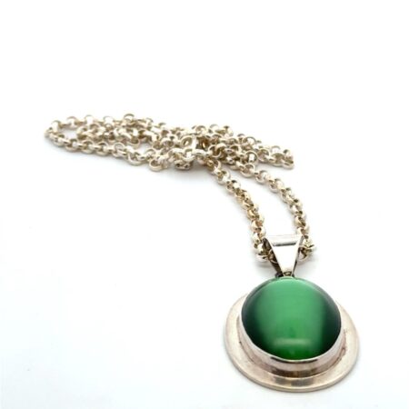 22” .926 Sterling Silver Green Glass Pendant, Paolo Romeo Italy Rolo Chain, 40g