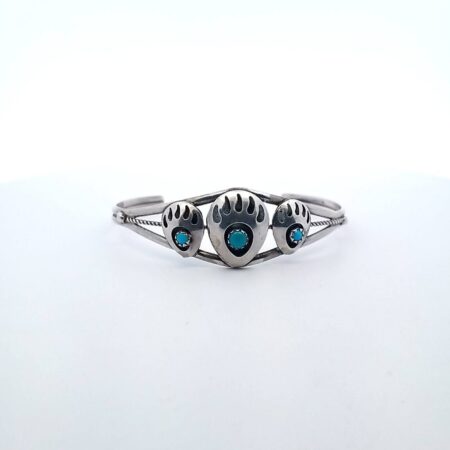 Sterling Silver 3 Turquoise Bear Claw Cuff Bracelet 8.1 Grams