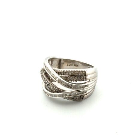 Size: 7.5 D’Joy 925 Sterling Silver Diamond Crossover Ring 7.3g