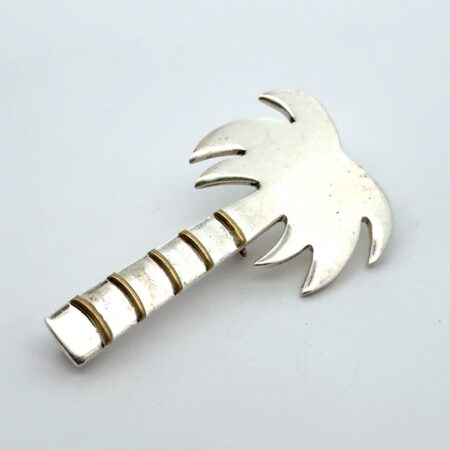 .925 Sterling Silver Palm Tree Pin, Brass Trim, 14.2g