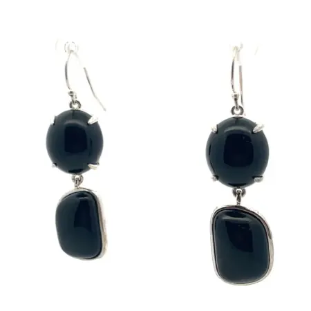 925 Sterling Silver Black Onyx Dangle Drop Earrings 9.1 Grams