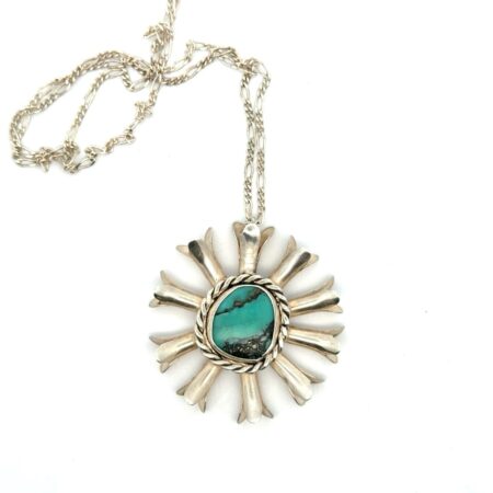 18” 925 Sterling Silver Squash Blossom Pendant Native American 2mm, Figaro 15.8g