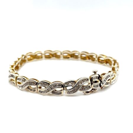 Sterling Silver Gold Vermeil and Diamond Infinity Link Bracelet - 7 Inch