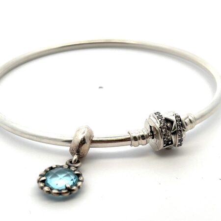 Pandora Moments Shooting Star Bracelet w/Cool Breeze Charm Blue Topaz #592733C01