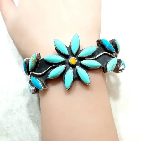 Heavy 925 Sterling Silver & Multi-Color Turquoise Cuff Bracelet 77.1 Grams