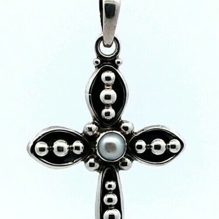 Vintage Retired Silpada Freshwater Pearl Cross Sterling Silver Pendant 6.7 Grams