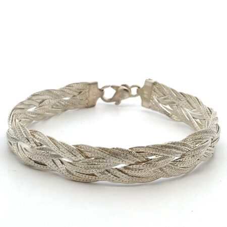 7.5” x 10.5mm Braided Herringbone 925 Sterling Silver Bracelet 17.4g