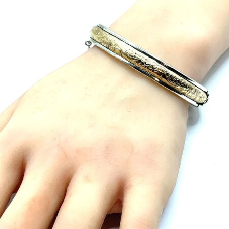 Danecraft Sterling Silver and 12K Gold Filled 7 Inch Hinged Bangle Bracelet