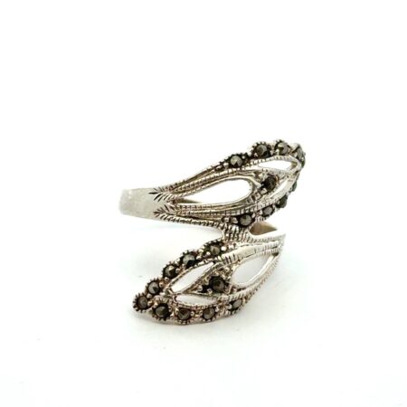 .925 Sterling Silver & Marcasife Bypass Ring, S-7.75, 4.2g