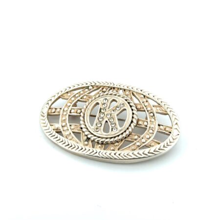 925 Sterling Silver Oval “K” Cubic Zirconia Brooch/Pin 18.4g