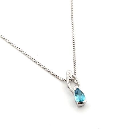 18” 925 Sterling Silver Blue Topaz Pendant Box Chain Necklace 4.1g