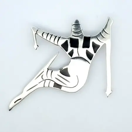 Sterling Silver & Onyx Snow Skier Brooch/Pin  Marked TO-53 Mexico 17.4 Grams