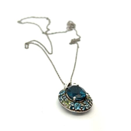 18” .925 Sterling Silver Center Stone Blue Topaz, Citrine Necklace, 6.3g