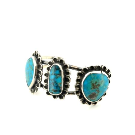 6.5” Native American 925 Sterling Silver Triple Turquoise Cuff Bracelet 39.8g