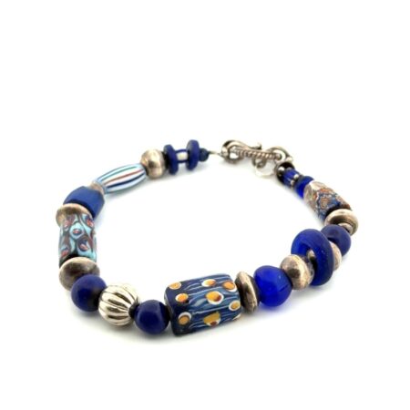 7.5” x 9mm Millefiori & Glass Bead 925 Sterling Silver Beaded Bracelet 23.8g