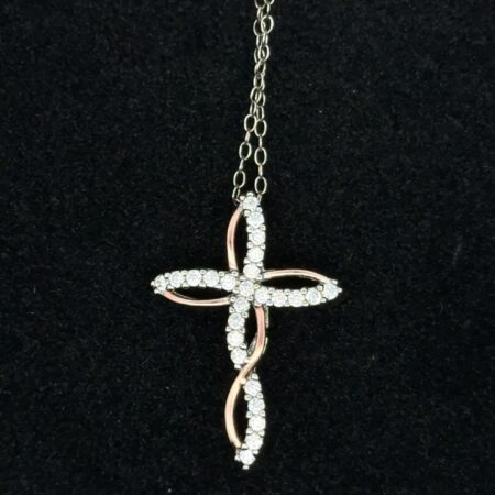 18” .925 Sterling Silver Two Tone Rose Color CZ Pendant, Marked IBBCN, 2.1g