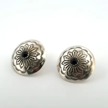 Vintage CM Signed 925 Sterling Silver Concho Onyx Earrings 7.3g
