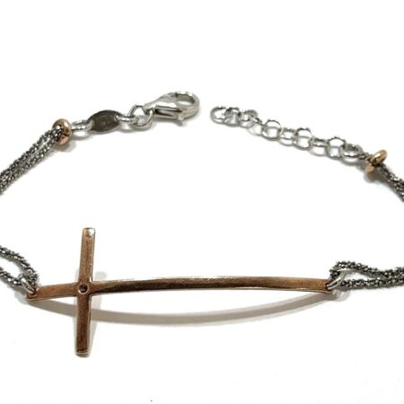 Dyadema Italian Sterling Silver .925 Copper Toned Cross 7.5” Bracelet 4.4 Grams