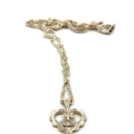 20” .925 Sterling Silver Rose Heart Necklace, 5.9g