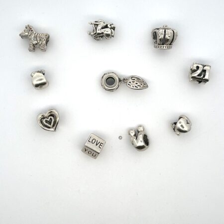 Lot of 10 Sterling Silver Charms (Snake Chain Compatible) Assorted Themes 24.3g