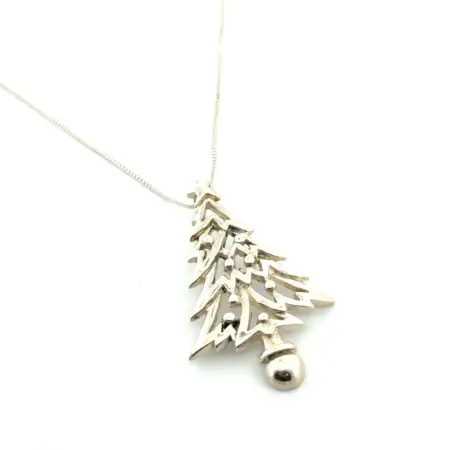 16” Christmas Tree Pendant 925 Sterling Silver Box Chain Necklace 6.6g