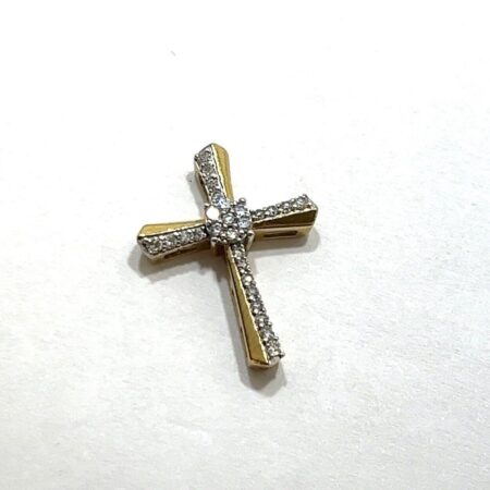 925 Sterling Silver Gold Vermeil Cross Pendant Marked JWBR Lab Grown Diamonds