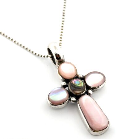 18” Vintage 925 Sterling Silver Pink Pearl & Abalone Ball Chain Necklace 14.4g