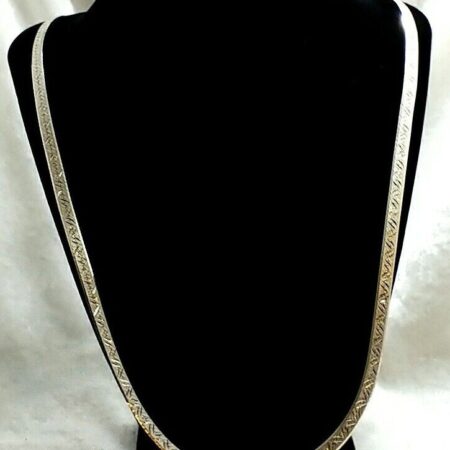 Vintage Milor Herringbone Flat 28" Chain Necklace Solid 925 Sterling Diamond Cut