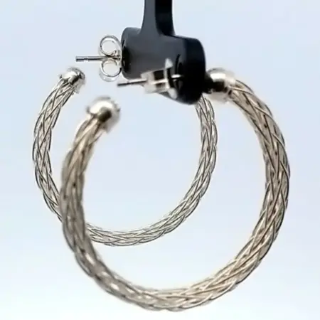 Italian 925 Sterling Silver Woven Hoop Earrings 4.5 Grams