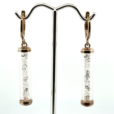 925 Sterling Silver Gold Vermeil Crystals Tube Leverback Dangle Earrings 6.4g