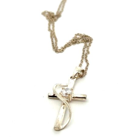18” .925 Sterling Silver, CZ Cross Pendant, 2.3g