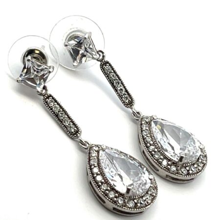 Vintage Designer FAS 925 Sterling Silver Pear & Round Cut Cubic Zirconia Stones