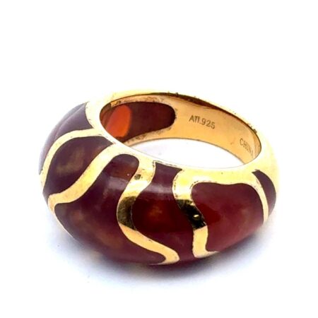 ATI .925 Sterling Silver Ring, 18k Gold Plate Over Glass, 9.4g