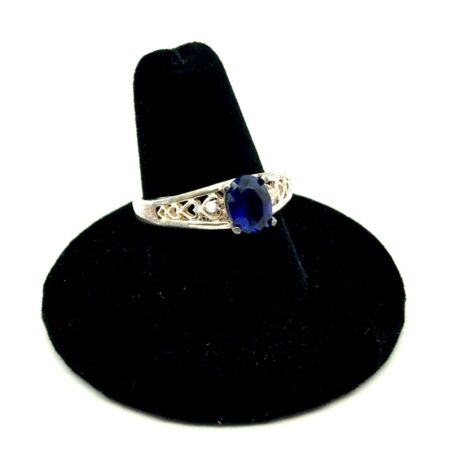 Vintage 925 Sterling Silver Lab Created Sapphire + CZ Accent Ring Size - 8, 3.9g